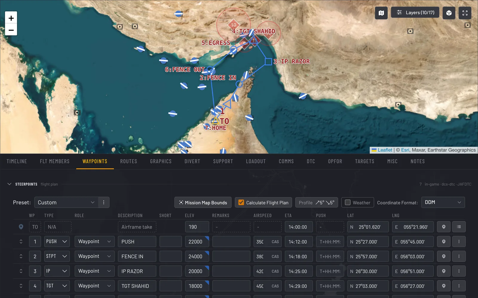 Flight plan tab beside the planning map