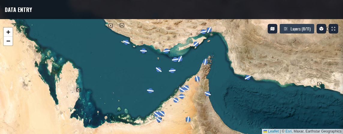 The tactical map showing threat rings and target markers placed from the OpFor tab