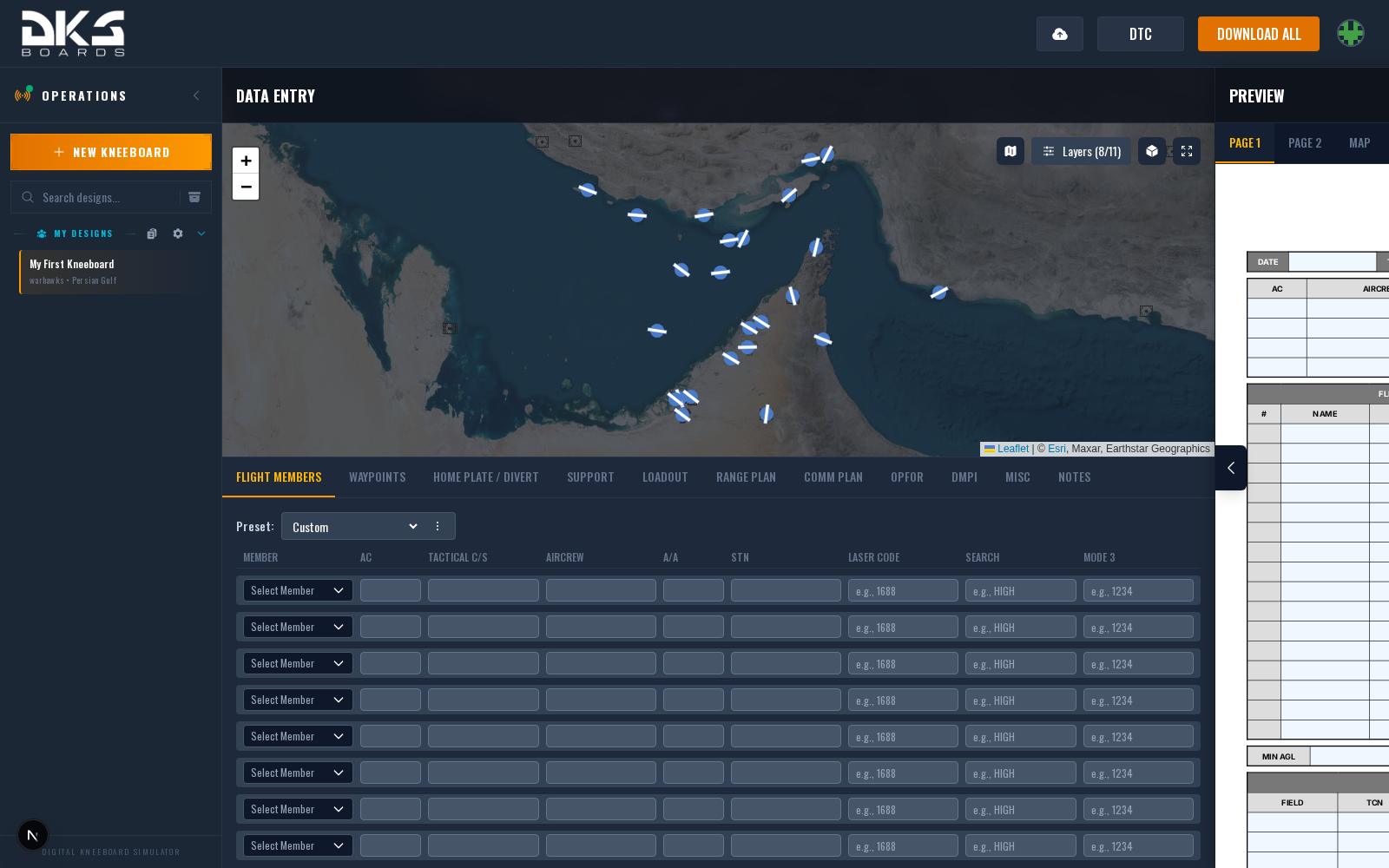 The Routes tab in Advanced mode showing route list and waypoint table